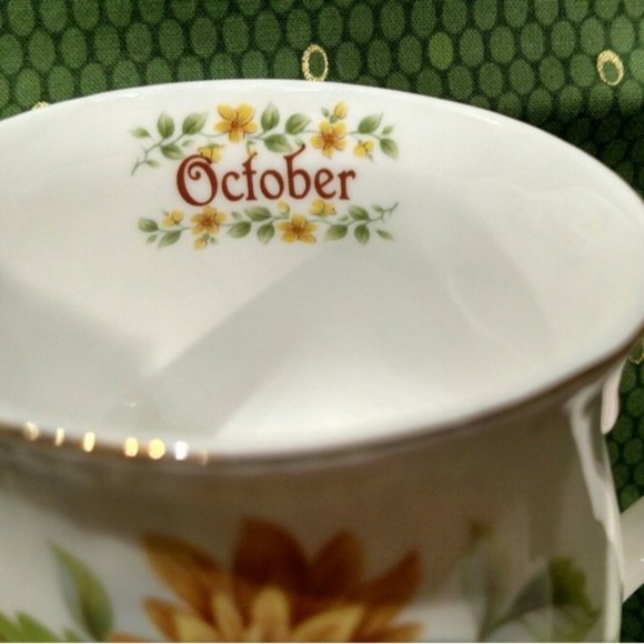 Vintage October Chrysanthemum Mug & Trinket Dish, SET/2 Fall October Birthday - Picture 2 of 12